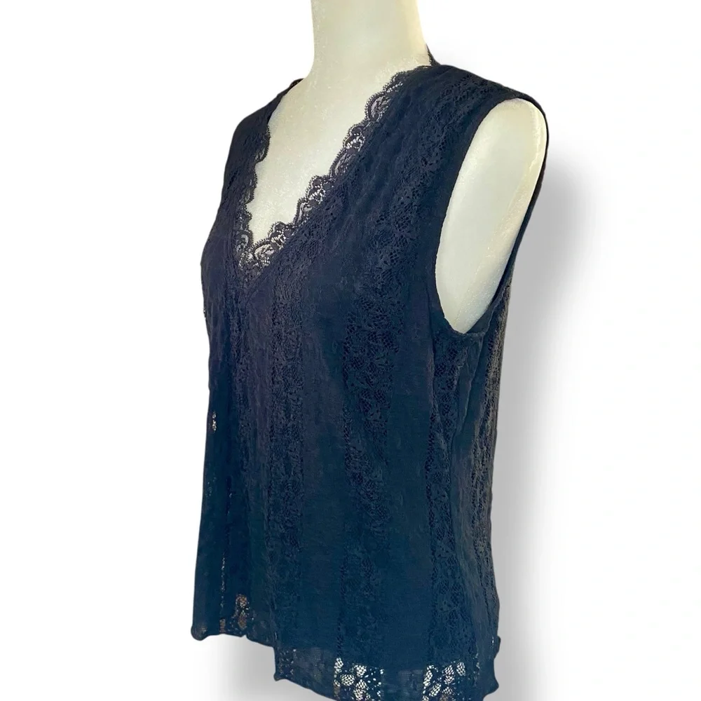 Covington Black Lace V Neck Sleeveless Top — Women’s Size L (14-16) - Picture 1 of 9